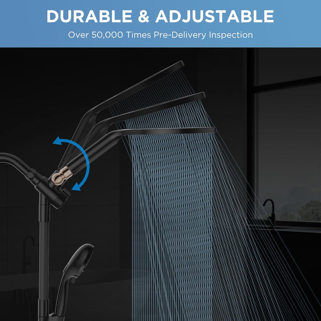 Dual Handheld Shower Head Combo, 2-in-1 Rain Shower Heads System 8 Inch Rainfall Shower Head and 10 Modes High