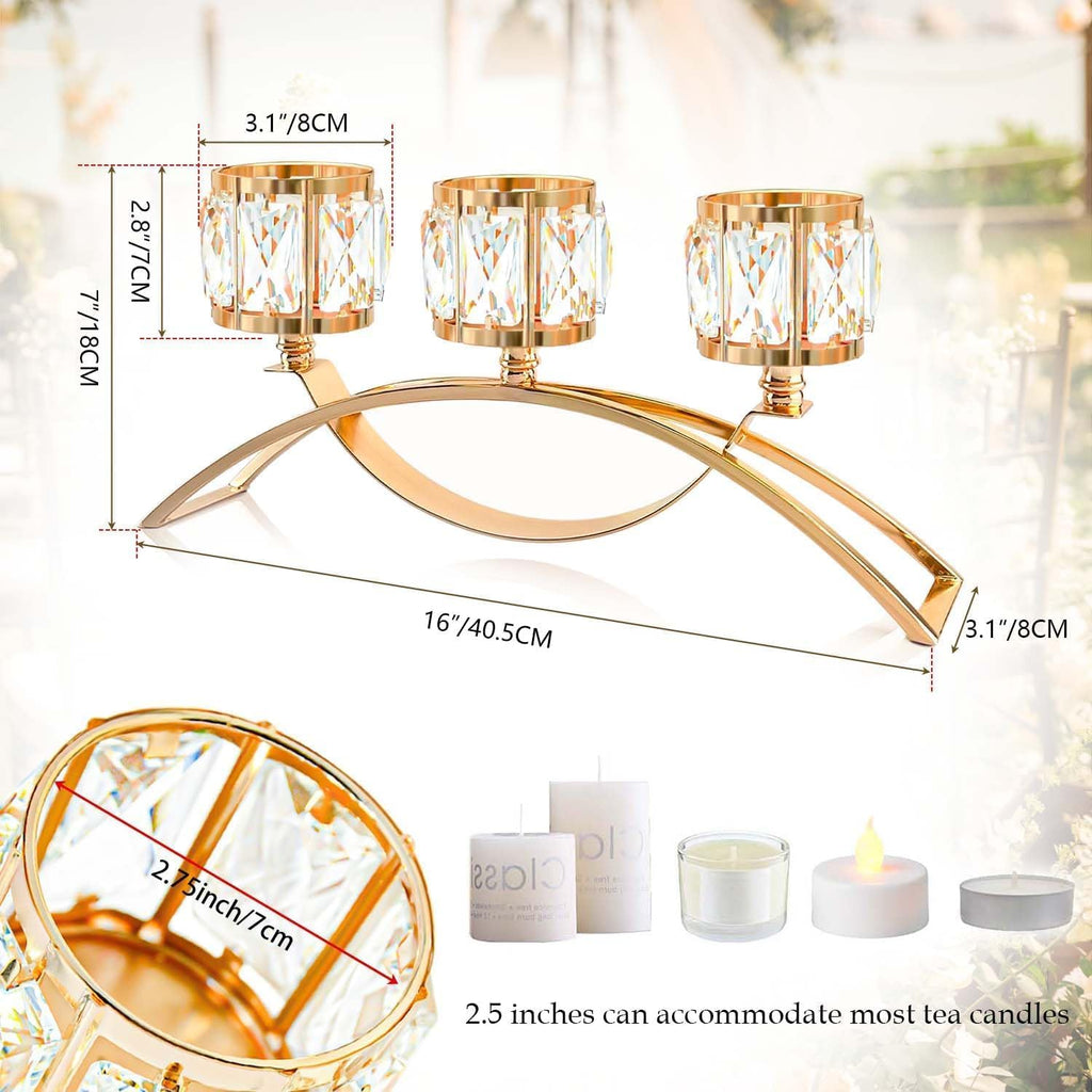 3 Arms Crystal Candle Holders, Arch Candlestick Table Candelabras Centerpieces, Dinning Room, Cabinet Ornaments, Home