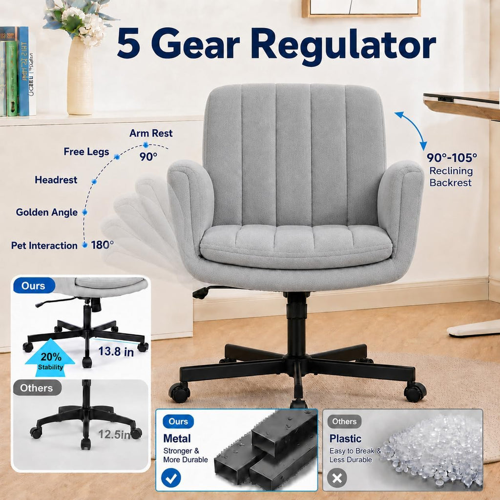 Criss Cross with Wheels and Arms, Vanity Chair with Back, Comfy Swivel Cross Legged Office Chairs for Ultimate