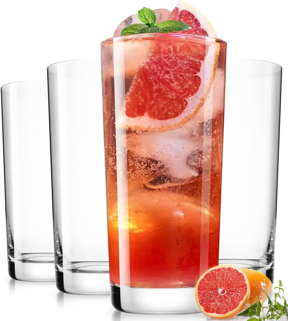 Drinking Water Glasses Set, Lead-Free Crystal Highball Glass, Tall Glass Cups for Cocktail Parties,Clear set of 4,16oz
