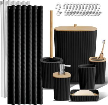 Black Bathroom Set, Shower Curtain Set, Bathroom Accessory Set | 20 Piece Bathroom Accessories Set with Toothbrush