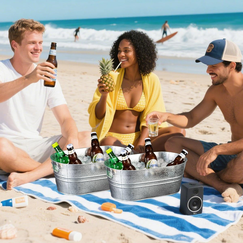 2 Pack Galvanized Tub Ice Bucket Large Metal Drink Buckets for Parties Beer Beverage Tub with Carry Handles for