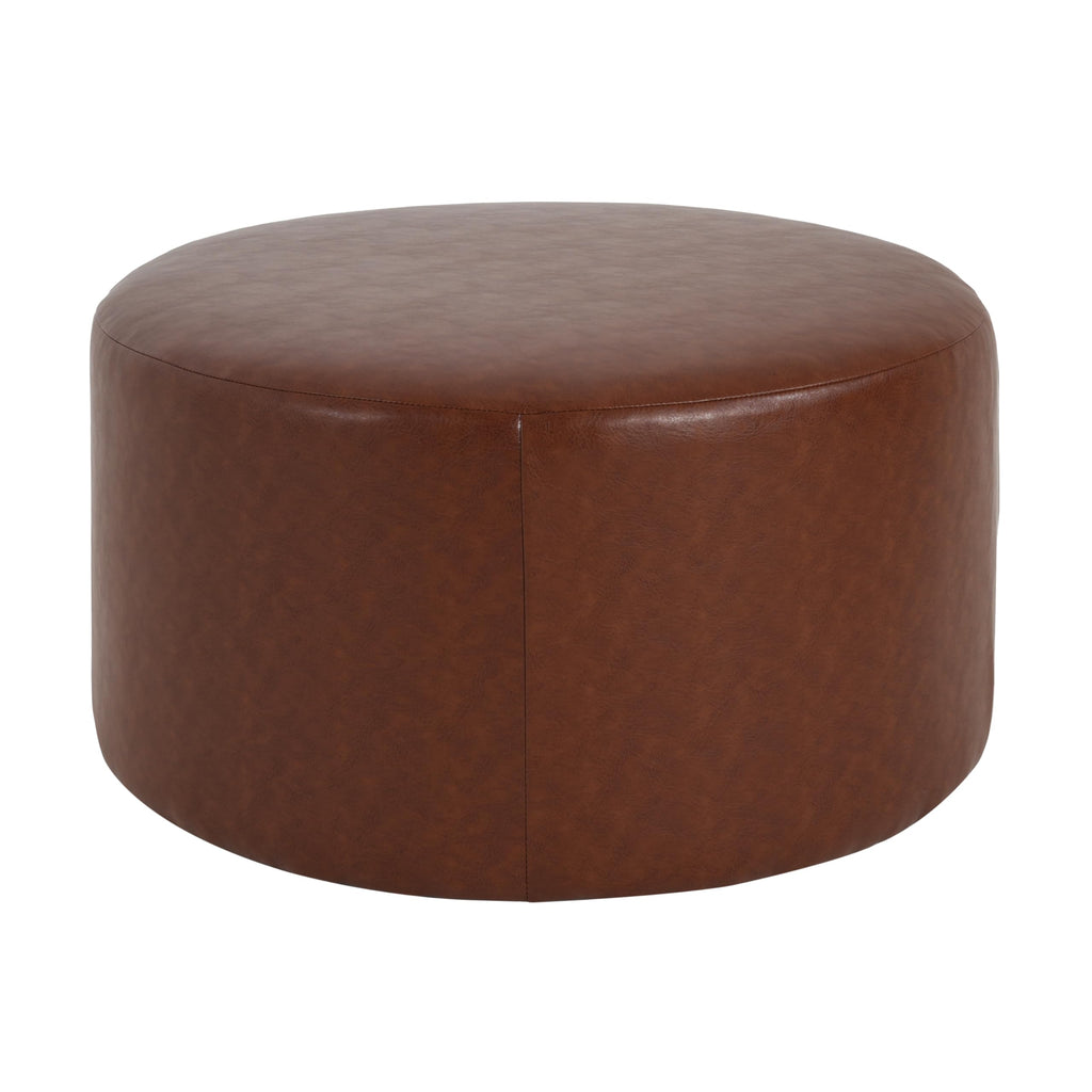 30.25" Modern Upholstered Round PU Leather Ottoman, Multifunctional Extra Seat, Side Table, Foot Rest, Stuffed Pouf