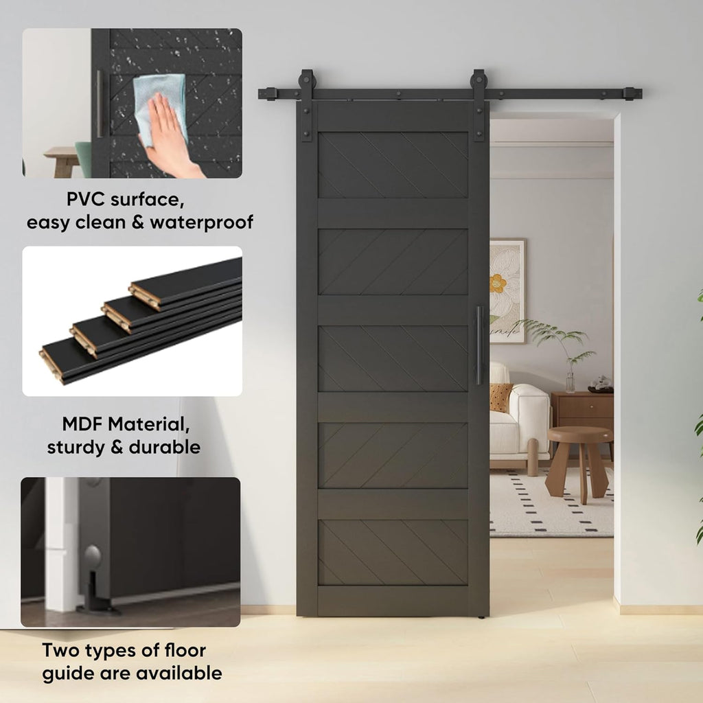 30" x 80" Barn Doors, Slding Barn Door Kit Wave Shape Door Panel with Hardware Kit Include, MDF Boar