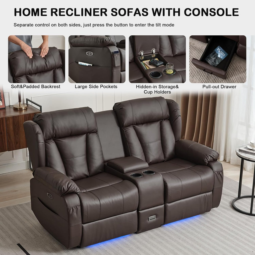 Power Reclining Loveseat Sofa, Loveseat Recliner Couch with Console, RV Recliners for Travel Trailers