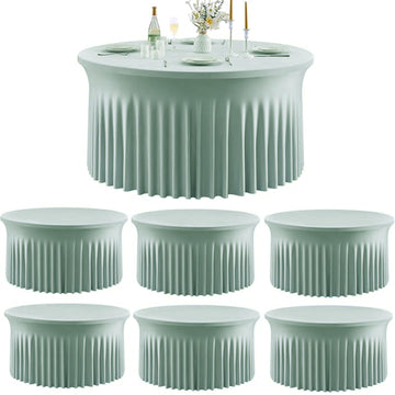 6 Pack Sage Green Spandex Tablecloth for 72in/6FT Round Tables, Stretchy 132inch Fitted Round Table Cloths, Wrinkle