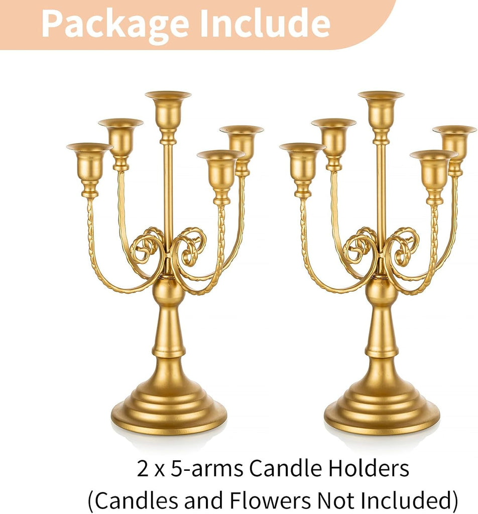 Gold Candelabras Candle Holder Set of 2 Metal Candelabra Centerpieces 5 Branches Candle Stick Stands Candleholder