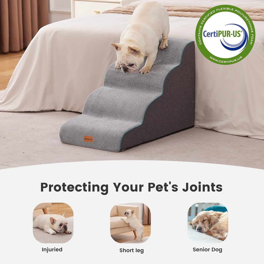 4-Step Dog Stairs for Small Dogs 18.5" H, Curved 4-Step Pet Stairs, Dog Steps for High Bed (18-20 in)
