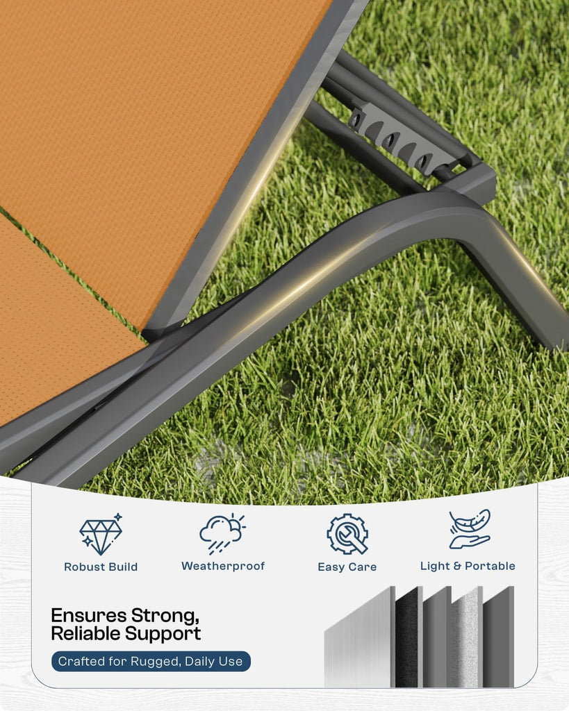 Adjustable Patio Chaise Lounge Chair, Outdoor Pool Lounger & Tanning, All-Weather Textilene Sun Bed, Rust-Proof