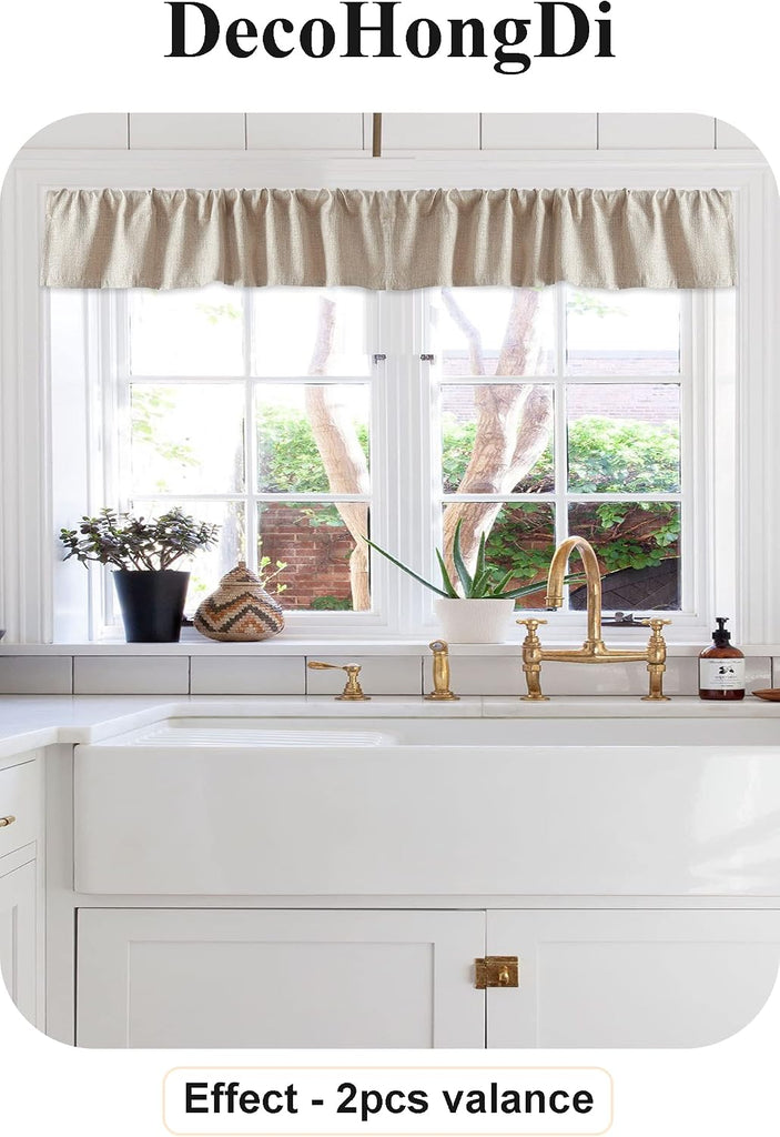 2 PC Valance for Window,Kitchen Window Valances Light Blocking,Burlap Linen Textured