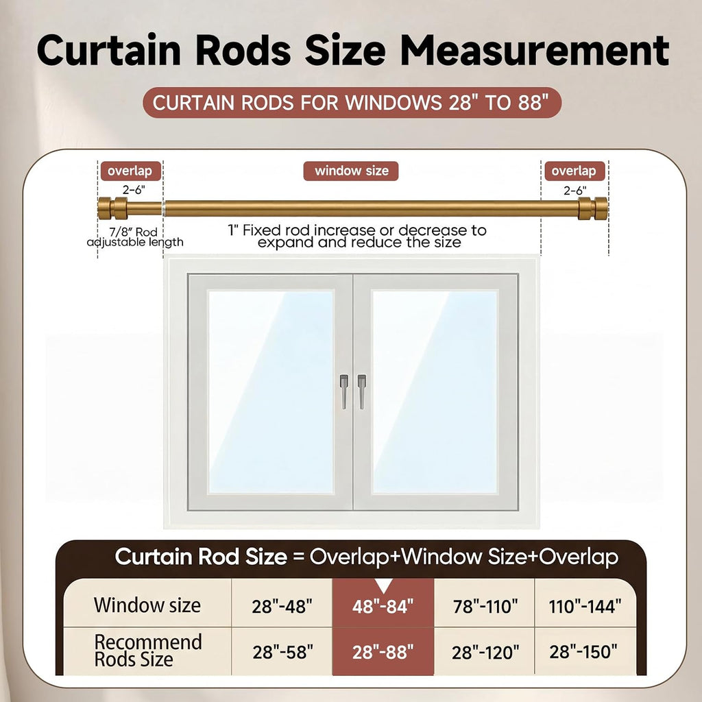 Warm Gold Curtain Rods with Solid Metal Finials Heavy Duty 1 Inch Brass Curtain Rod