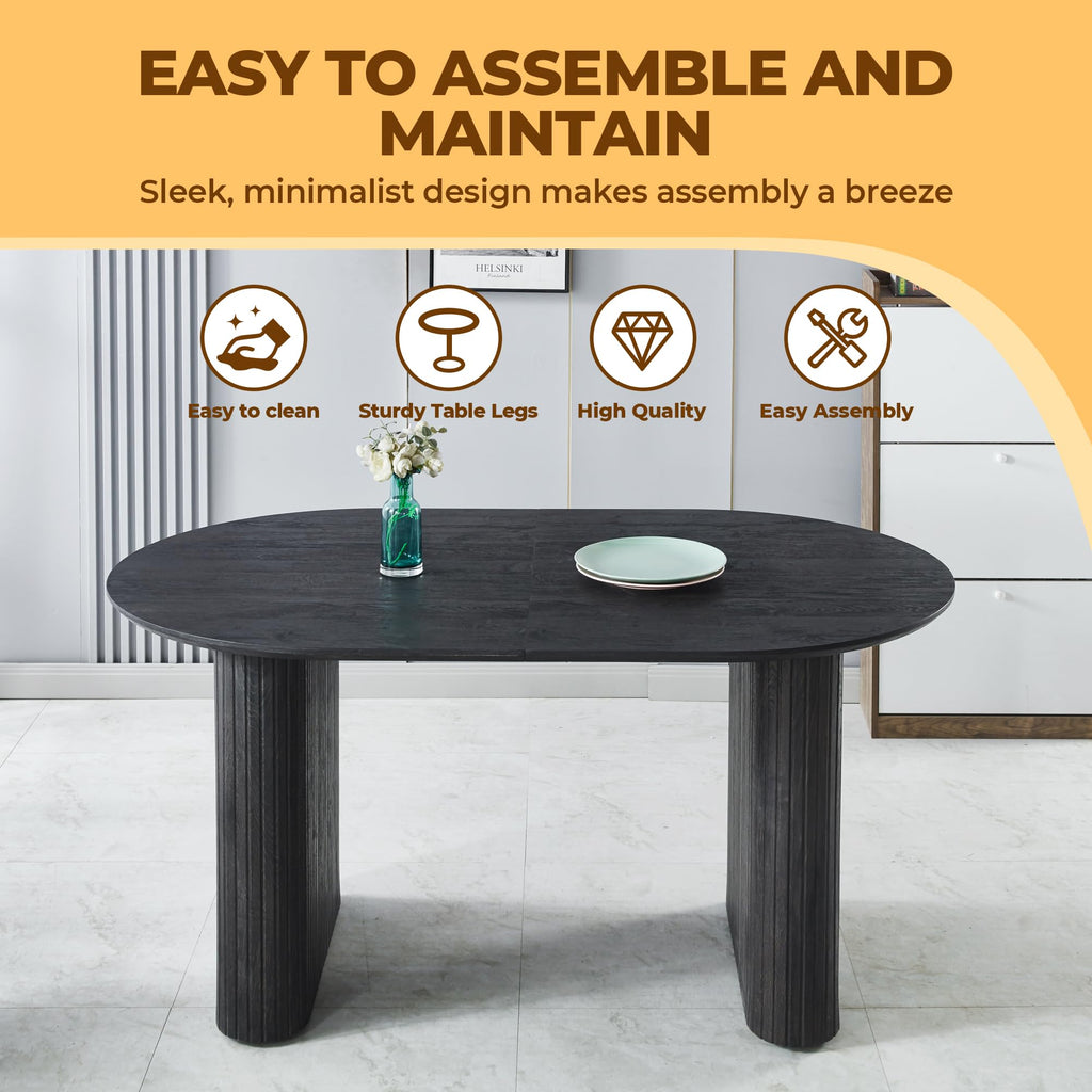 Round Faux Travertine Extendable Dining Table, 90.55" Extendable Dining Room Table for 10, Retro Wooden Kitchen