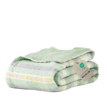 100% Cotton Gauze 50"X60" Throw 6 Layered Blanket- Jadeite/Print
