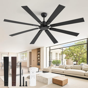 72 Inch Ceiling Fan No Light with Remote, Black Large Ceiling Fan Without Light with Quiet Reversible DC Motor