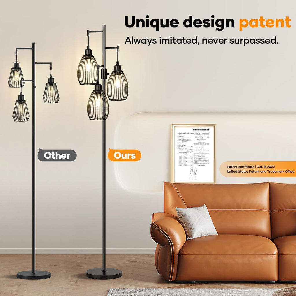 Dimmable Floor Lamp, 3 x 800LM LED Edison Bulbs Included