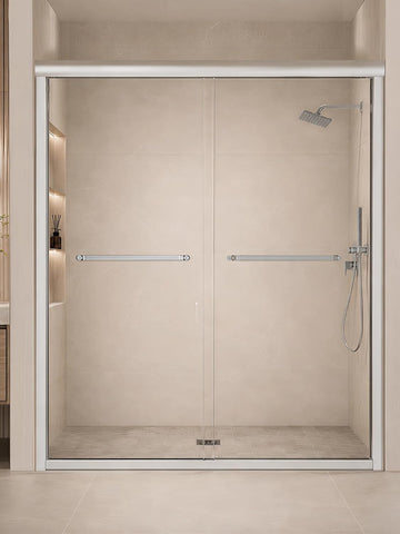 Semi-Frameless Sliding Glass Shower Door 56-60 in. W x 72 in. H, Chrome Frame, 1/4 in. Clear Tempered Glass