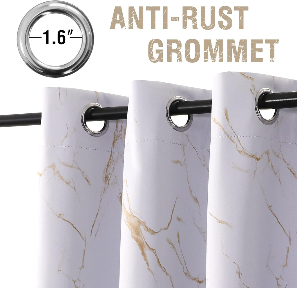100% Blackout Curtains 2 Panels Set Marble Designs Printed Drapes Thermal Curtains for Bedroom