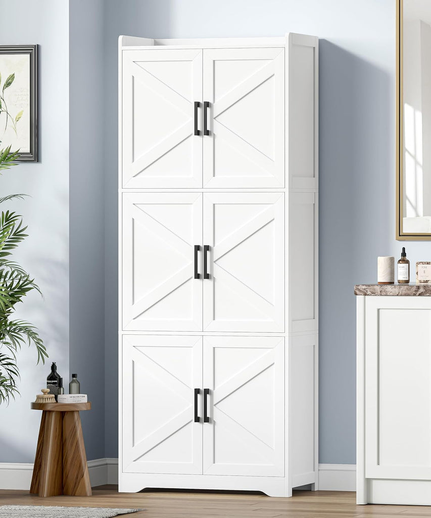 Tall Bathroom Floor Cabinet with 6 Barn Door 60.2''H Pantry White | 11.6''D x 22.6''W Linen Storage Cabinet with