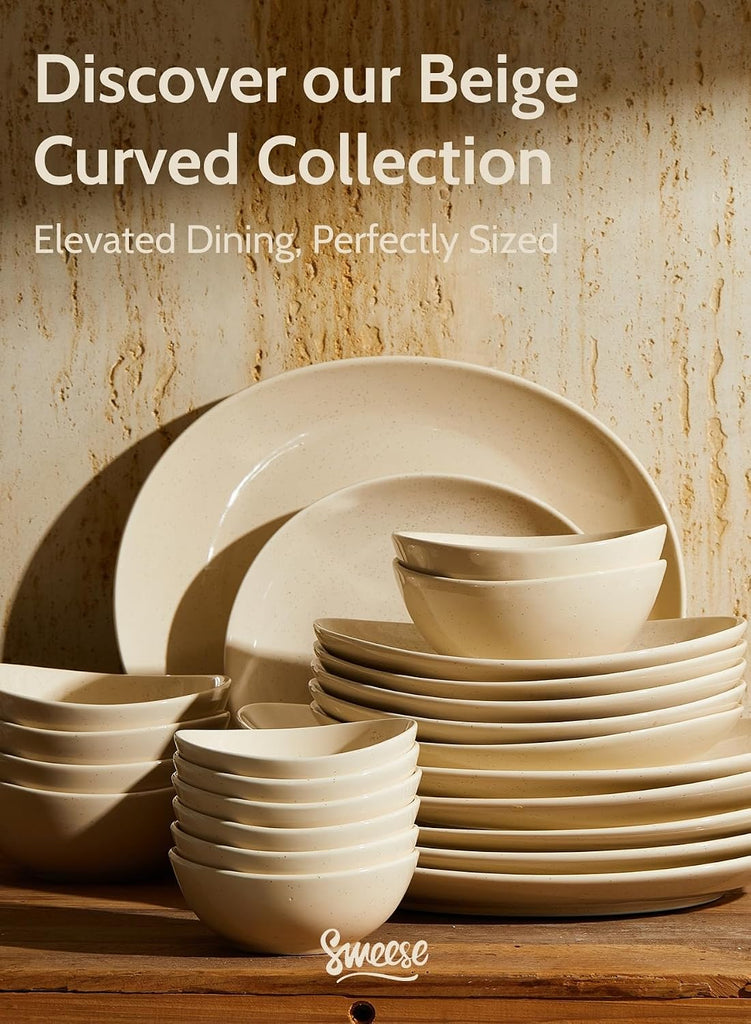 Porcelain Serving Bowls Set for Entertaining, Multipurpose 10-18-28-42oz, Beige