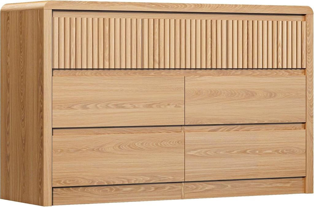 7 Drawer Dresser , 50" Wide Fluted Dresser with Curved Corners, Wood Dressers & Chests of Drawers with Dual-Panel