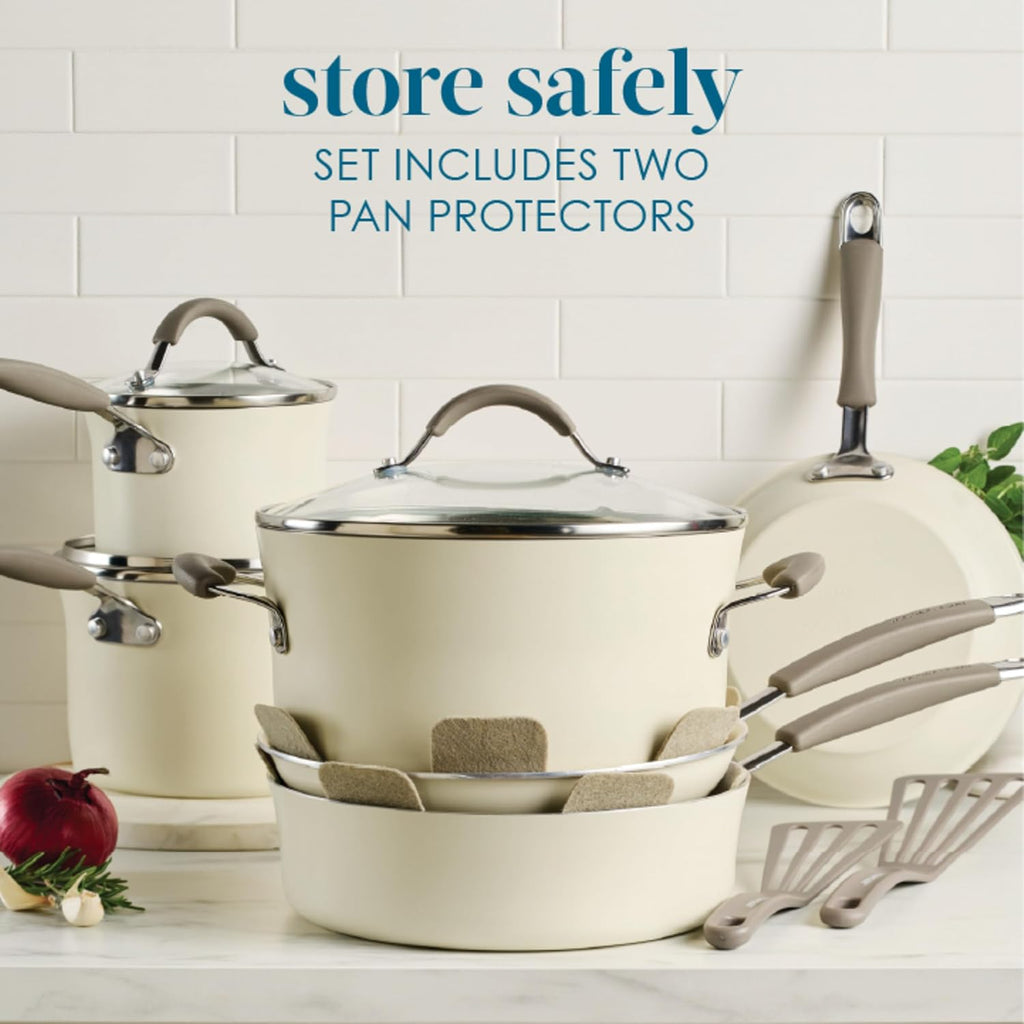 Cucina Ceramic Nonstick Cookware Pots and Pans Set, 13-Piece, Almond