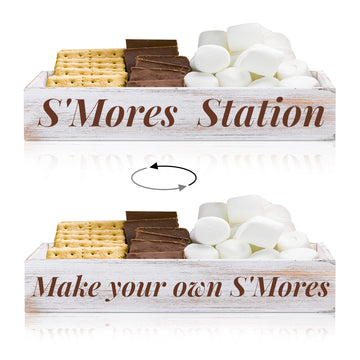 S'mores Station Box Wood White Rustic Farmhouse Holder