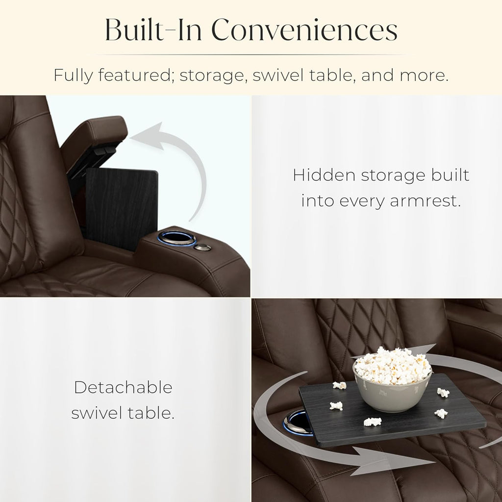 Diamante Zero-Gravity CoolZero Italian Leather Home Theater Seating, Power Headrest, Power Recline, Row of 2 Loveseat