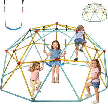 10FT Climbing Dome with Swing Kids Backyard Jungle Gym for Ages 3-10 | ASTM-certified Large Dome Climber, 1000lbs