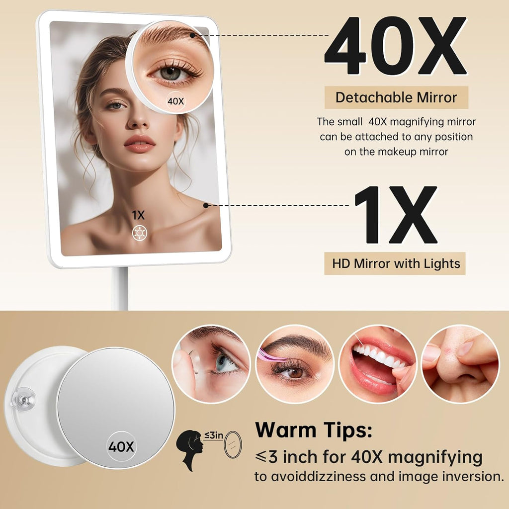 Vanity Mirror with Lights, Rechargeable Makeup Mirror with Lights,Smart Touch with 3-Color Lighting, Dimmable,