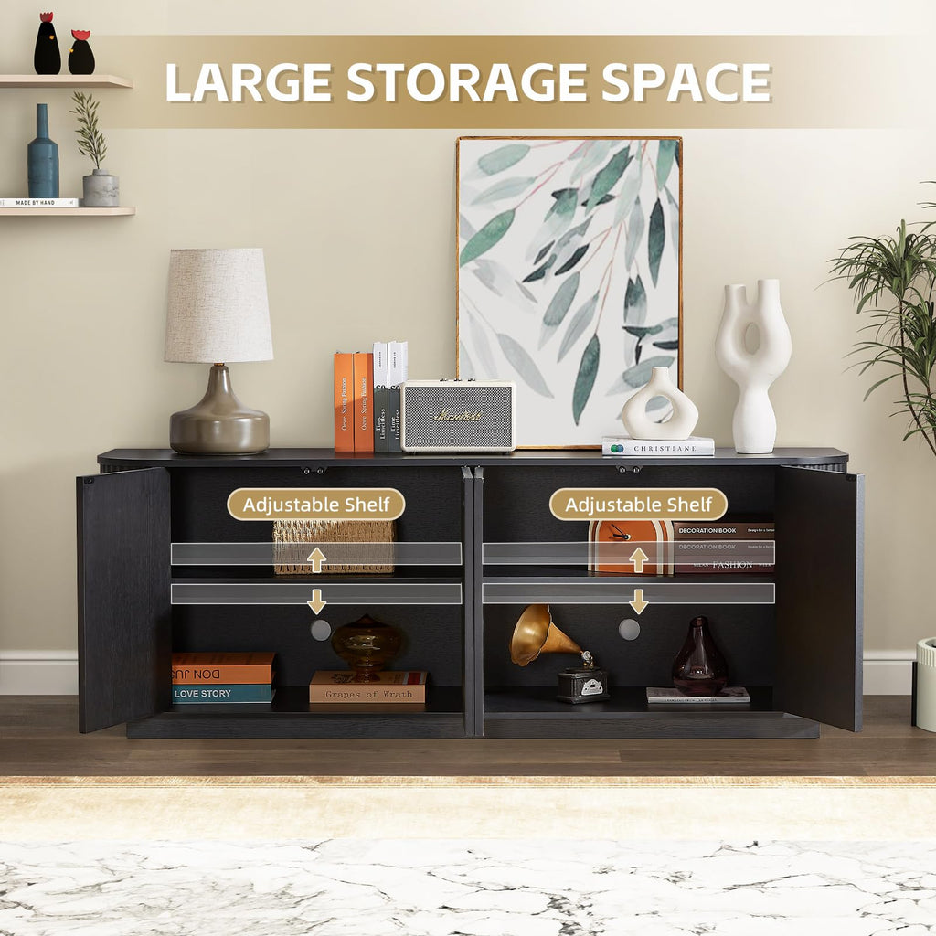 Fluted Sideboard Buffet Cabinet, 64" Wood Modern Sideboard with Adjustable Shelf, Coffee Bar Cabinet Storage Cabinet