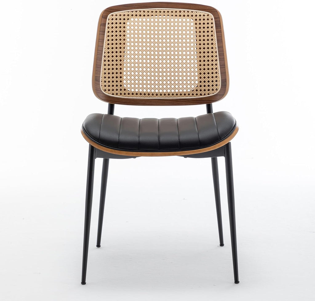 Dining Chairs Set of 2 Mid Century Modern Retro Faux Leather Kitchen Chairs with Walnut Bentwood Upholstered