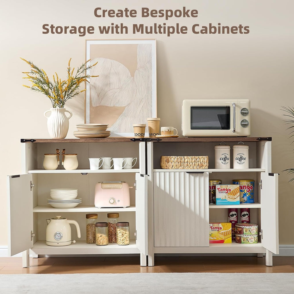 32 Inch Sideboard Buffet Cabinet with 2 Doors, Fluted Coffee Bar with Adjustable Shelf