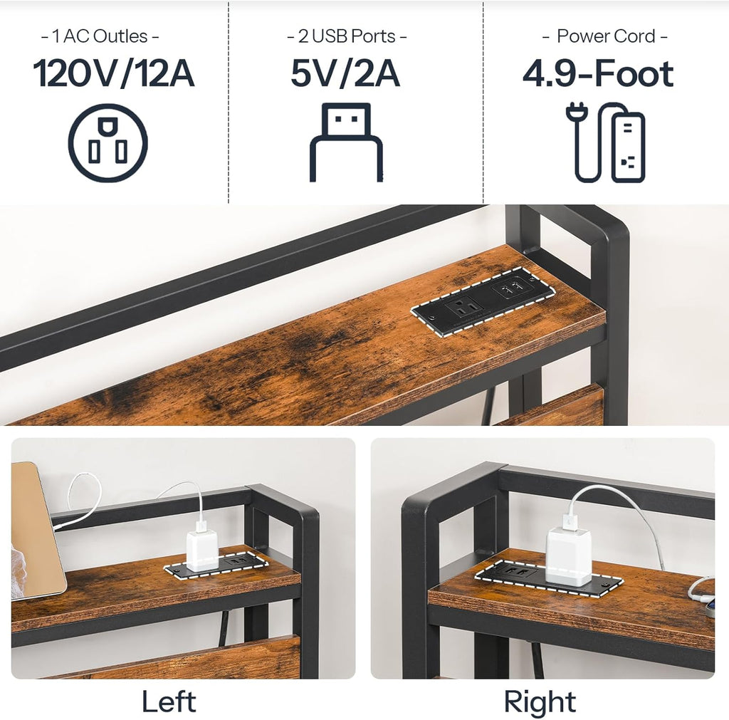 King Headboard, Headboard with 2 Outlets and 4 USB Ports, Adjustable Height, Storage Rack, Sturdy and Stable