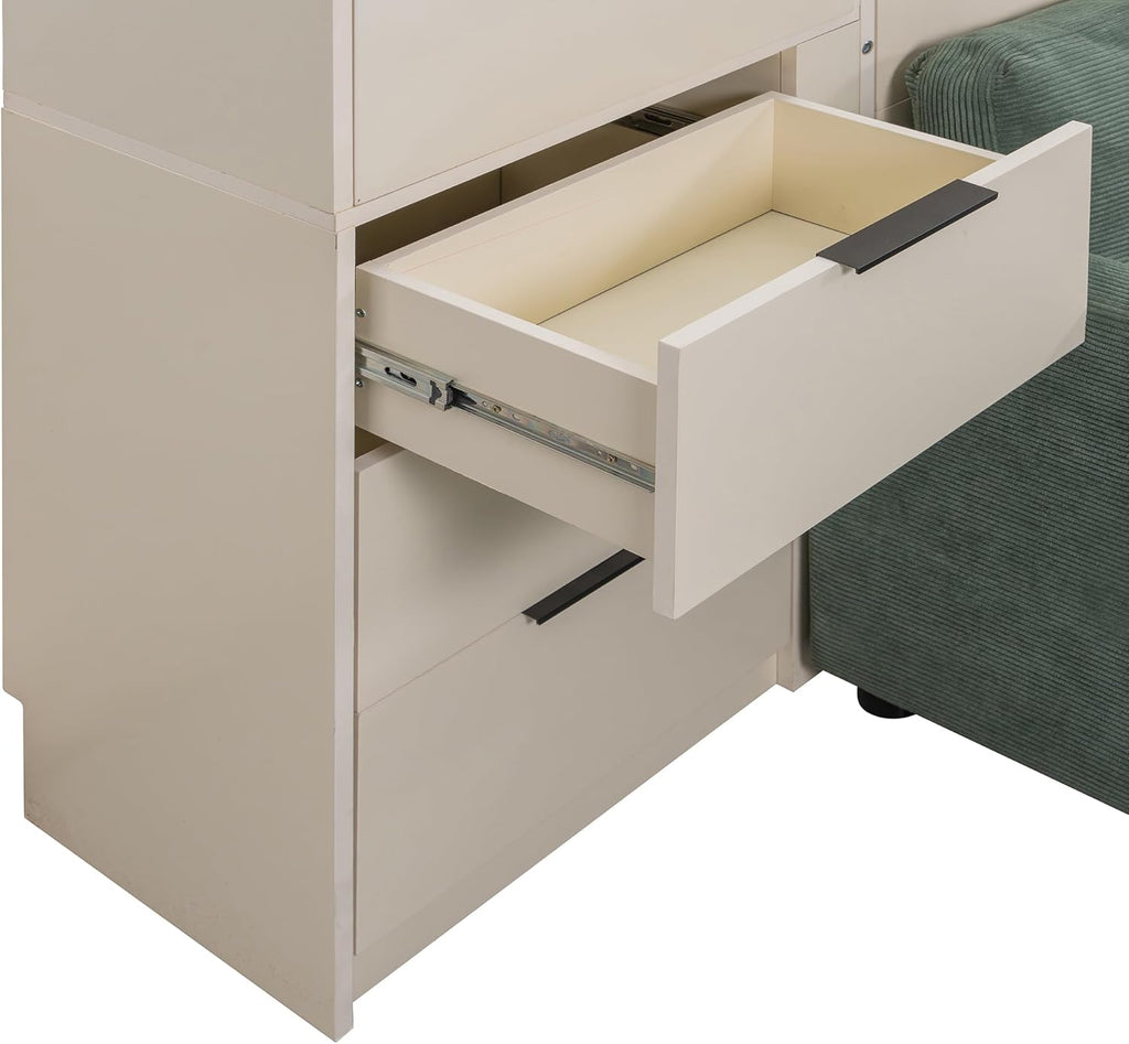 Queen Murphy Bed with Couch,L-Shape Desk and Storage Cabinet & LED, Wood Folding Murphy Wall Bed with Desk,Sofa and Storage Shelves Drawers,Space Saving Hidden (Dark Gray)