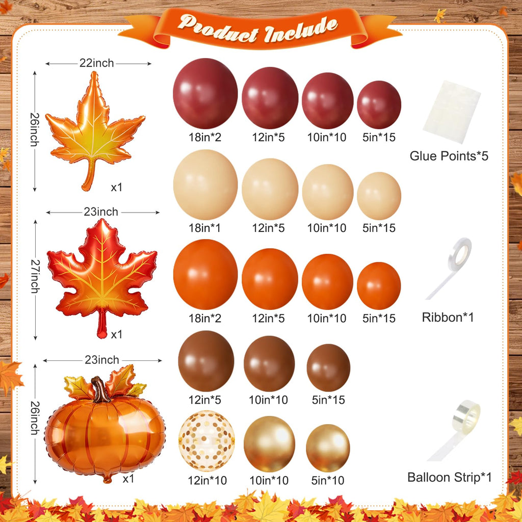 Fall Balloon Arch Kit with Pumpkin Maple Leaves Foil Balloons