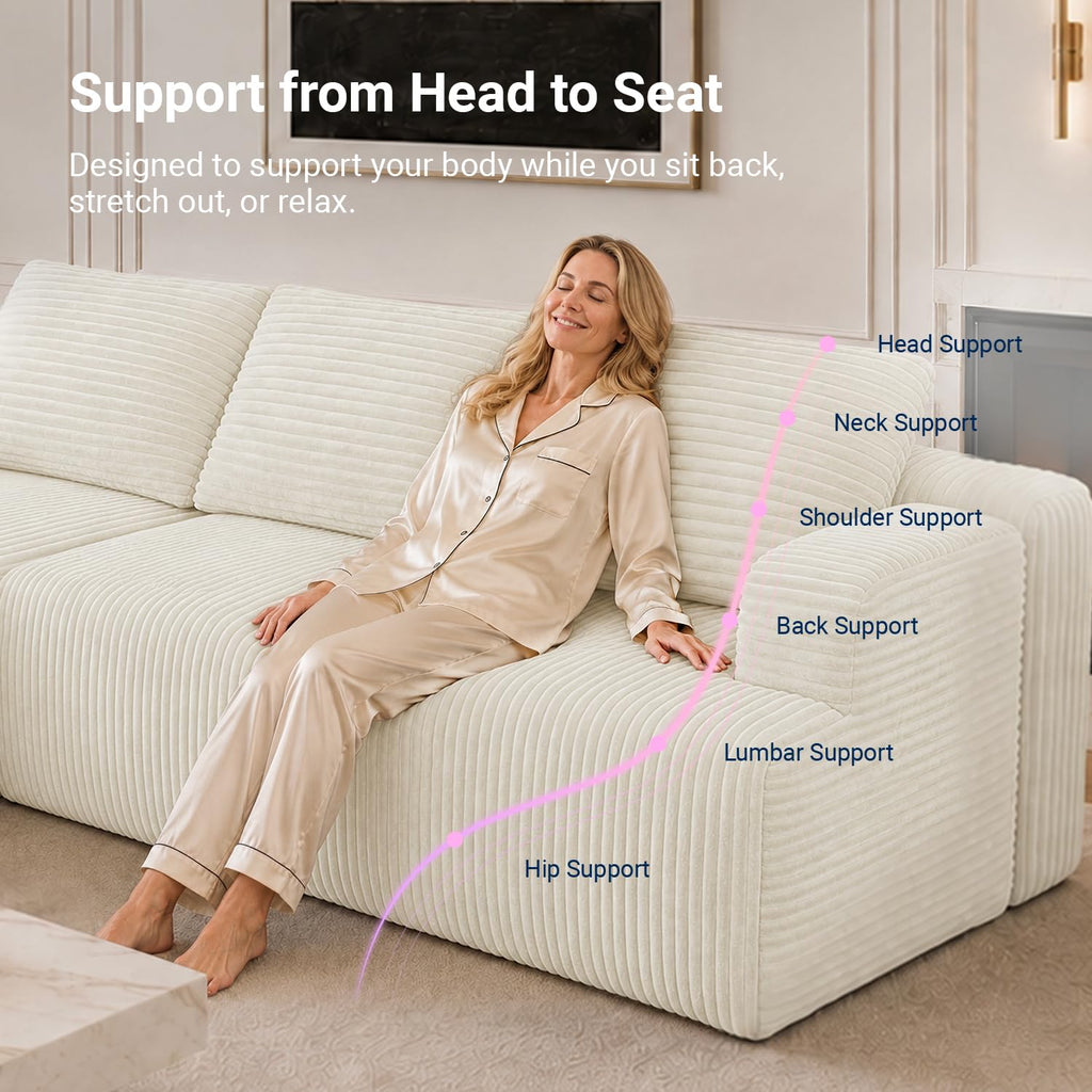 Modular Sectional Sofa, Boneless Couches with Individually Wrapped Coil Support, No Assembly Required, Corduroy