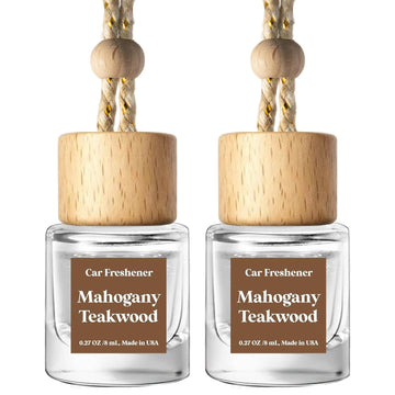 C Classy Car Air Freshener Hanging 2 Pack, Mahogany Teakwood Essential Oil Diffuser, Cute Glass Bottle, Long-Lasting