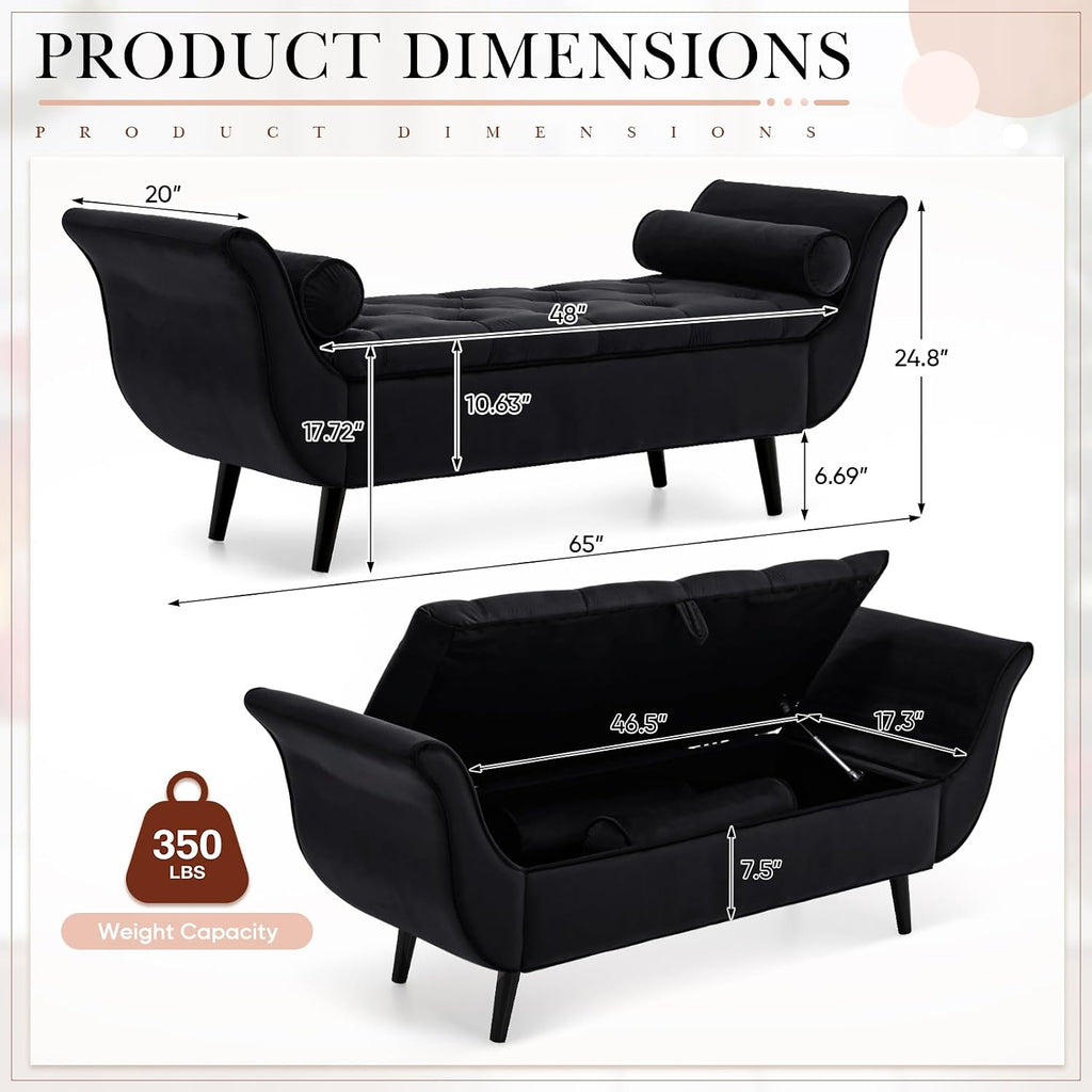 Storage Bench , 65" End of Bed Bench King Size, Comfy Velvet Tufted Upholstered Window Bench Indoor, Foot of Bed