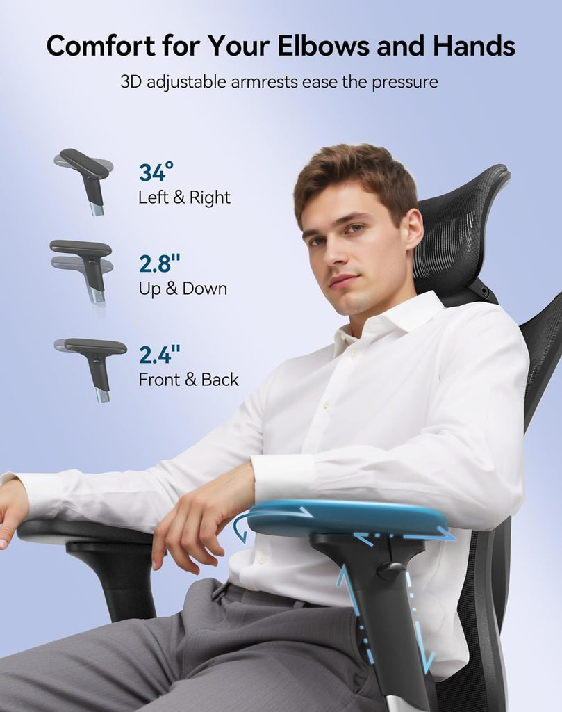 M57 Ergonomic Mesh, High Back Home Desk Chair with 3D Armrests, Lumbar Support and Adjustable Headrest, Comfortable