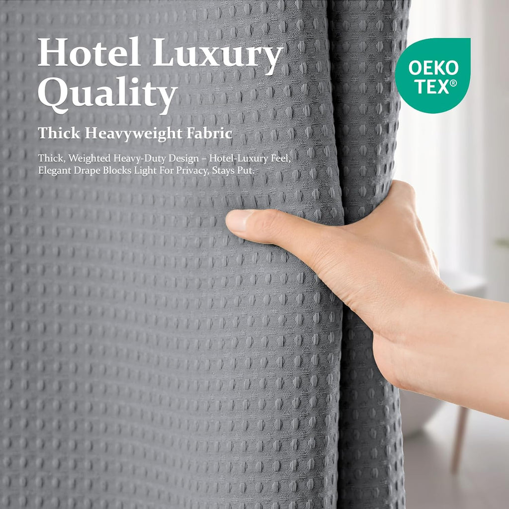 Waffle Shower Curtain 256 GSM Heavy Duty Fabric 72"x72" Grey/Gray | Thick Polyester Cloth, Weighted Hem, Water