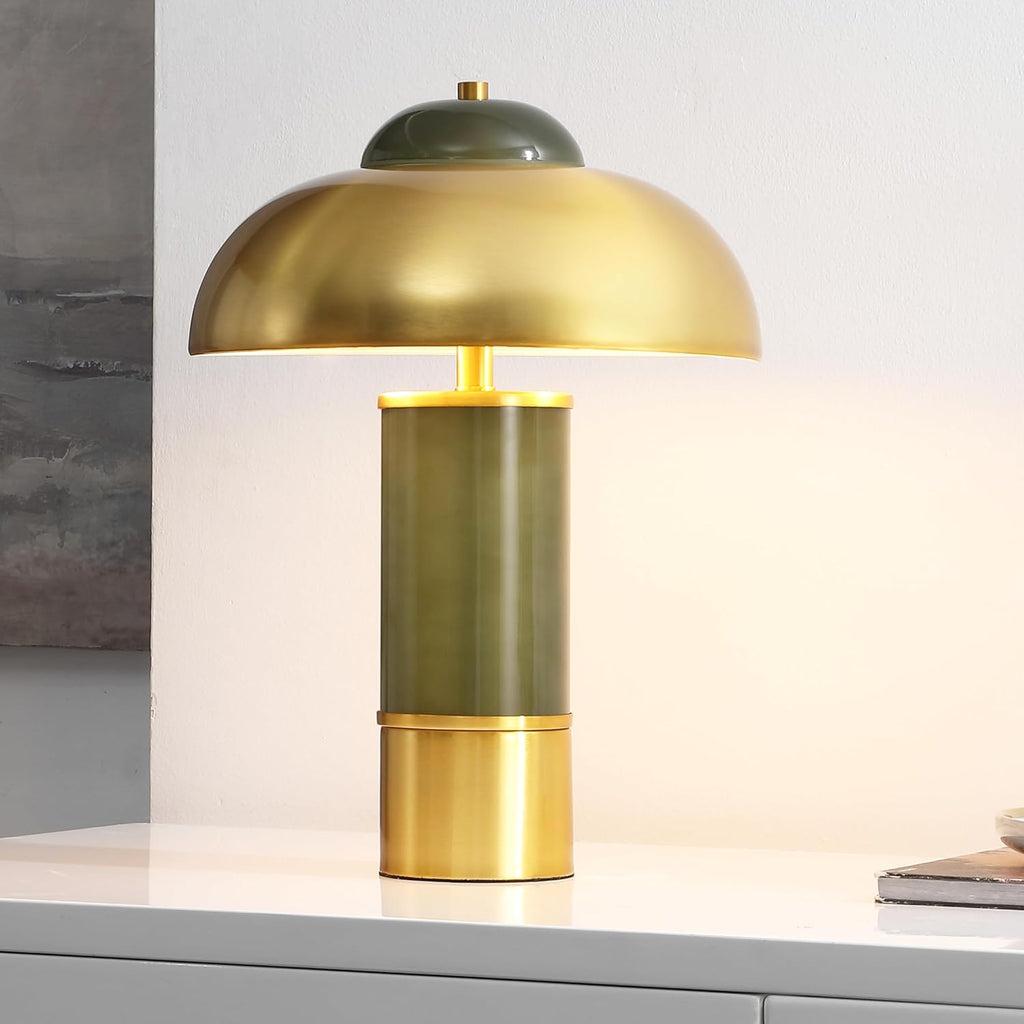Drea 16-inch Green/Brass Glass/Metal Table Lamp (LED Bulb Included)
