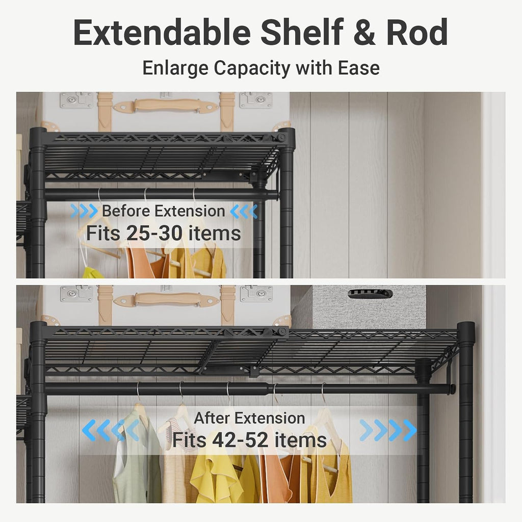 X3 Expandable Heavy Duty Clothes Rack Closet Organizer System Black | Large Freestanding Clothing Rack with