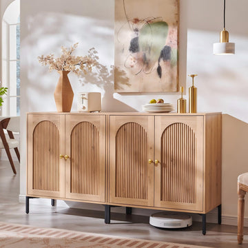 Modern Buffet Cabinet with Storage, 61.75" W Fluted Arched Sideboard Cabinet w/Adjustable Shelves