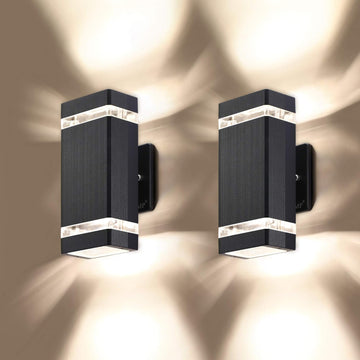 2 Pack LED Square Up and Down Lights Outdoor Wall Light，Body in Aluminum Waterproof Outdoor Wall Lamps，3000k 5W with