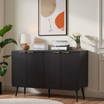 47.2" Modern Fluted Sideboard Cabinet with 4 Doors, Wood Storage Credenza with Shelves