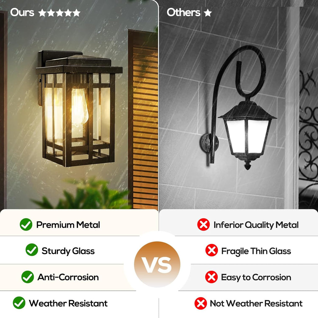 Outdoor Wall Light Fixtures 9.76'', Waterproof Porch Lights Lantern, Exterior Modern Matte Black Wall Mount Lighting