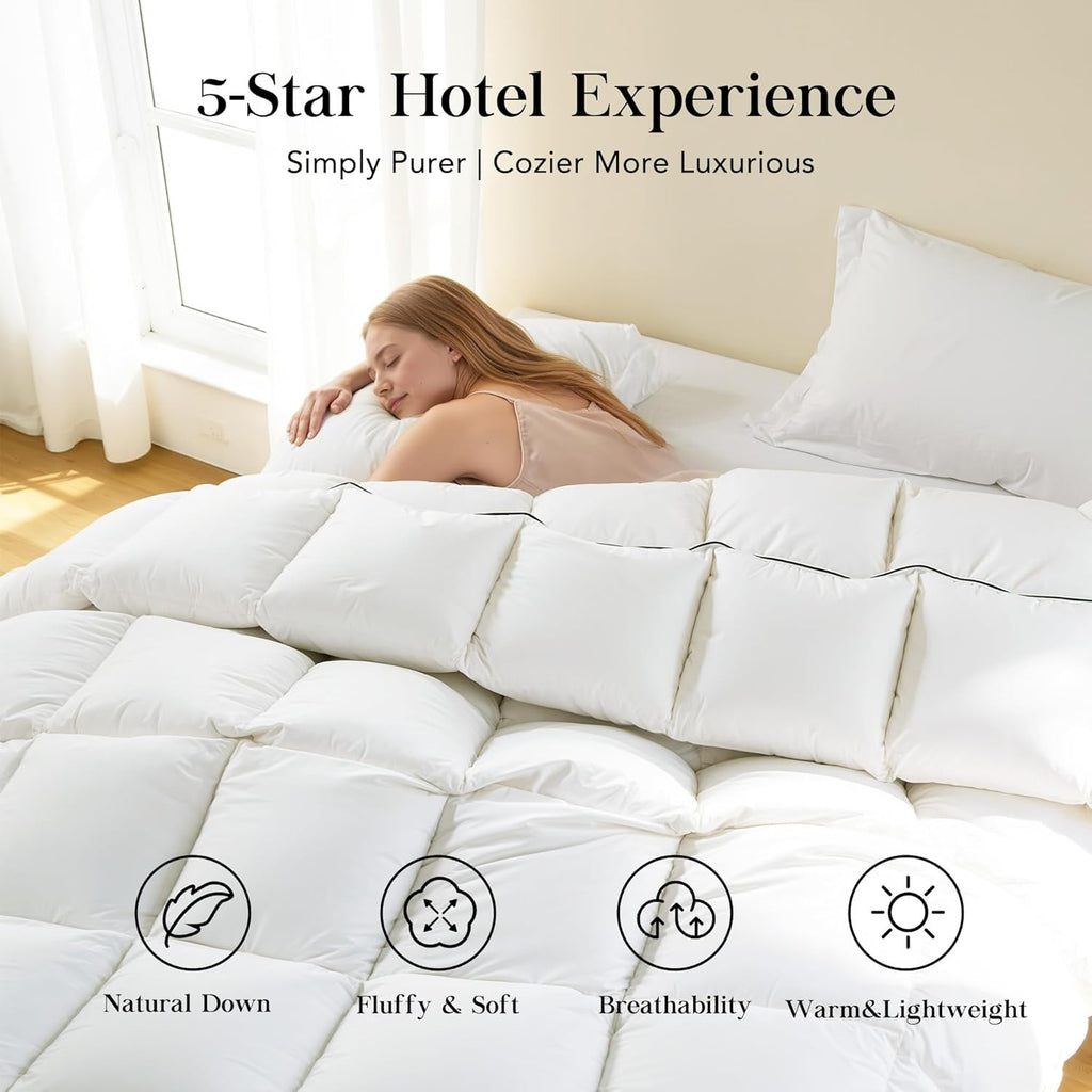 Lightweight Feather Down Fiber Comforter Twin, Extra Fluffy White Duvet Insert,Ultra-Soft