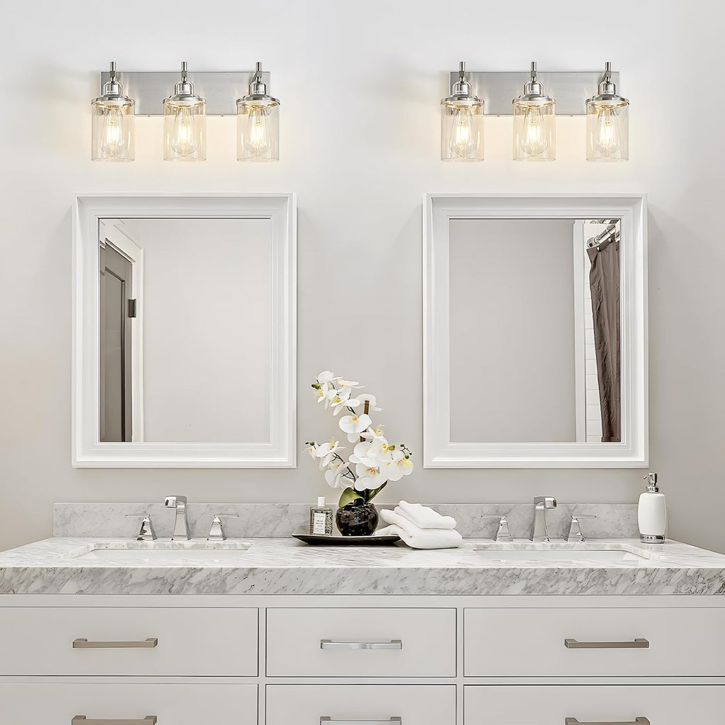3-Light Brushed Nickel Bathroom Light Fixture Over Mirror Modern Bathroom Vanity Light Vintage Wall Lighting with