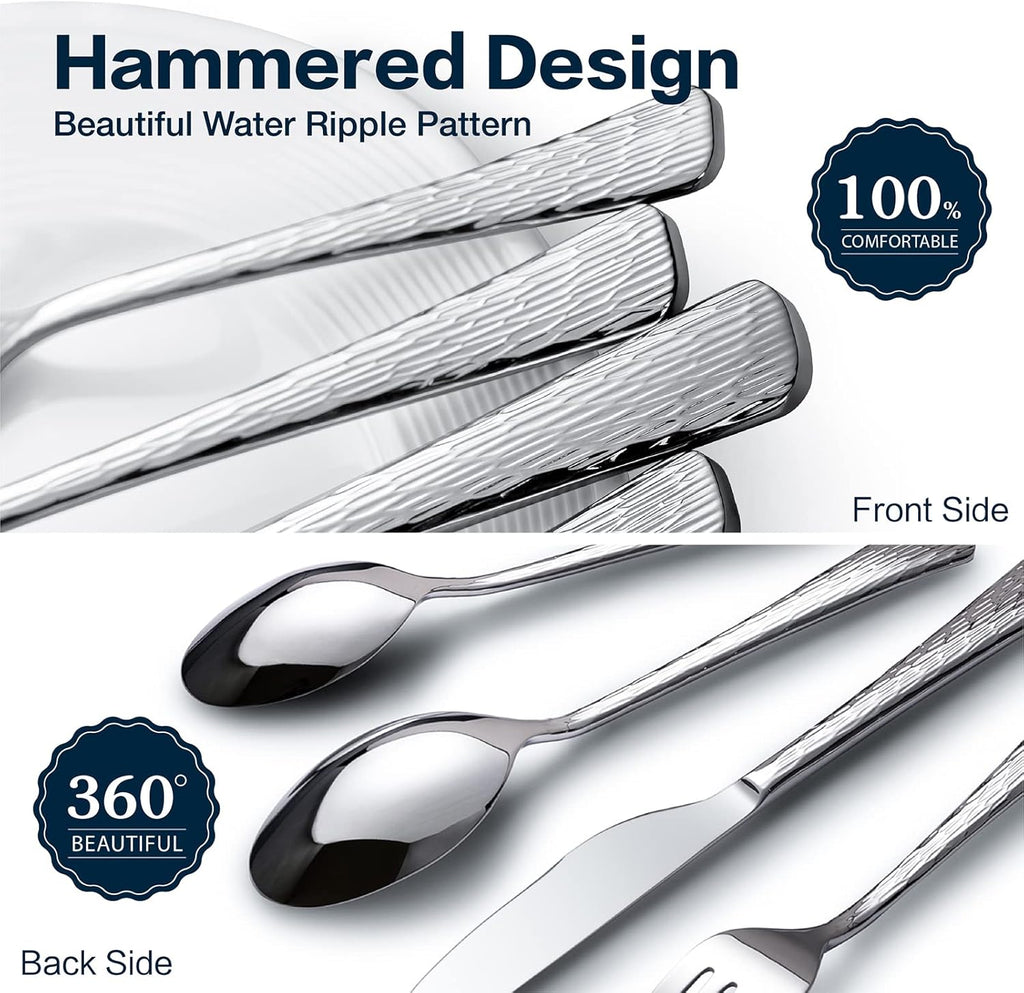 Hammered Silverware Set, 20-Piece Flatware Set