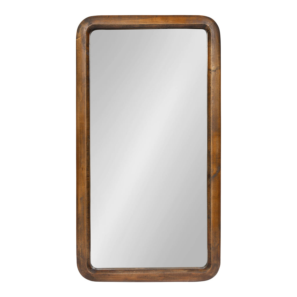 Pao Modern Rounded Rectangular Wall Mirror, 17 x 32, Walnut, Decorative Mid-Century Tall Wood Mirror with Radius